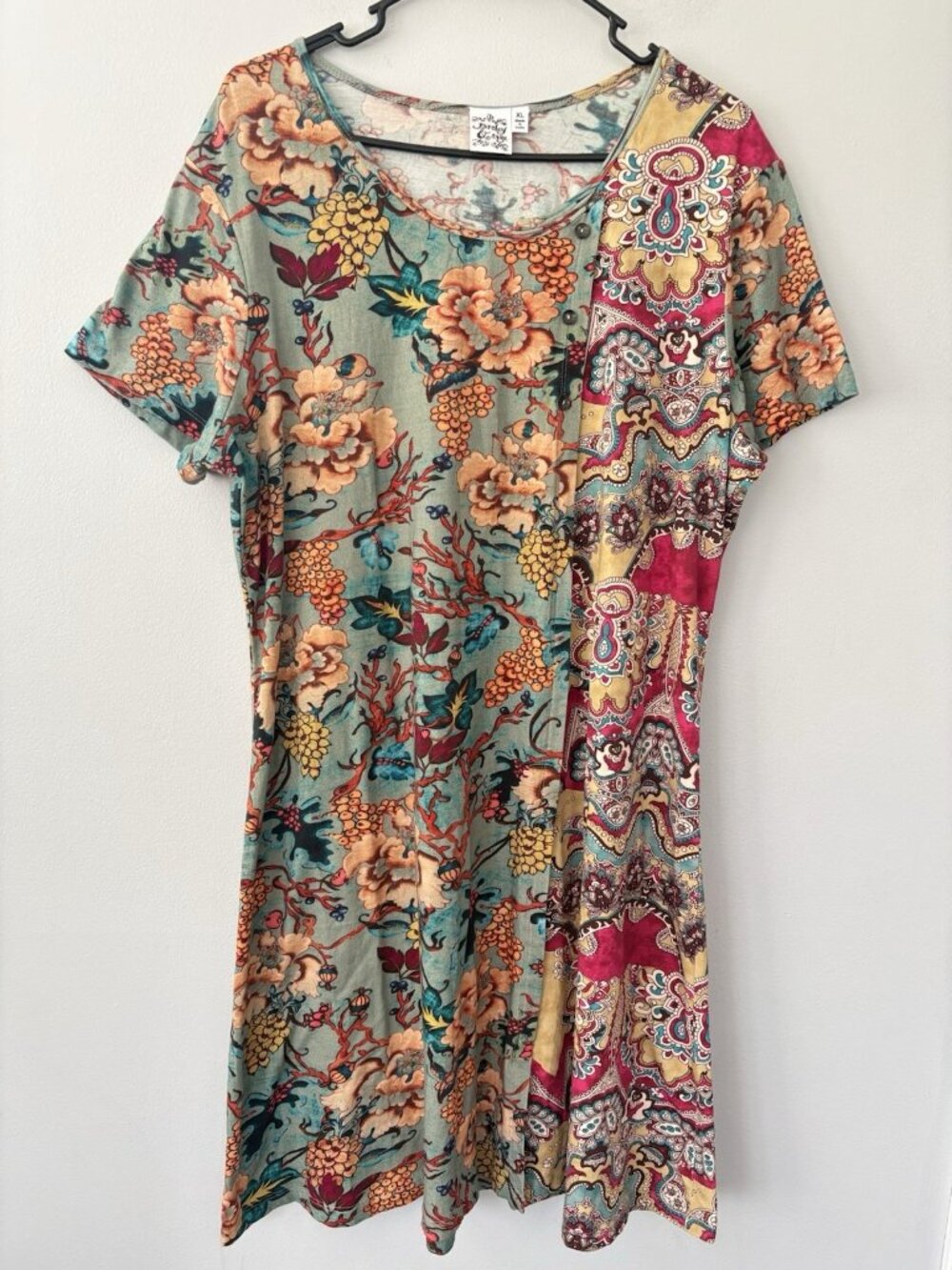 Parsley & Sage Women’s XL Mixed Print Button Accent Boho Short Sleeve Dress EUC